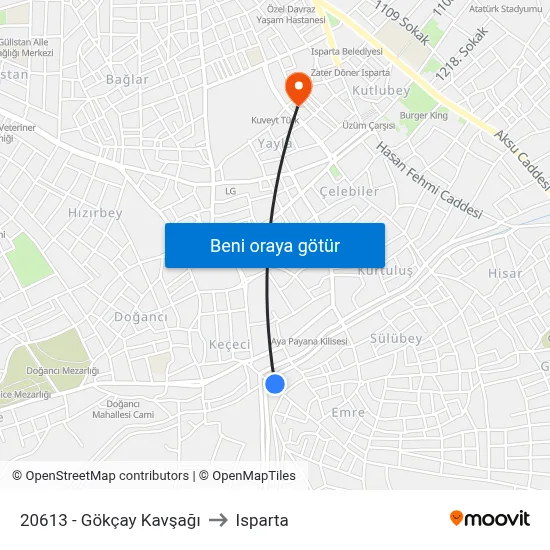 20613 - Gökçay Kavşağı to Isparta map