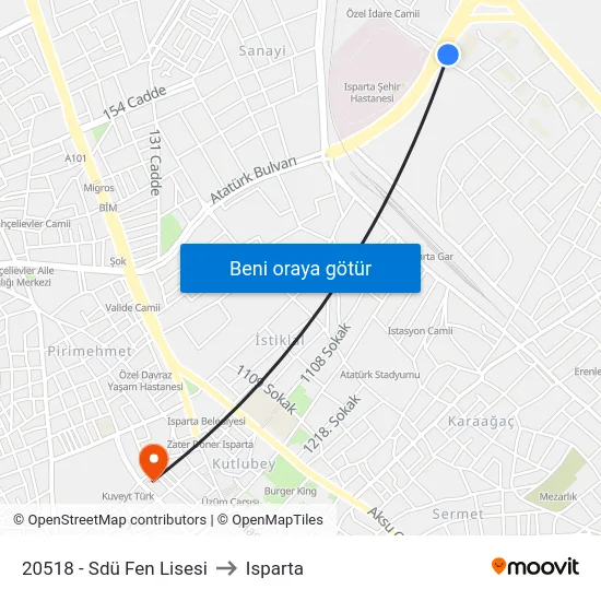 20518 - Sdü Fen Lisesi to Isparta map