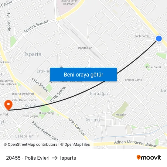 20455 - Polis Evleri to Isparta map