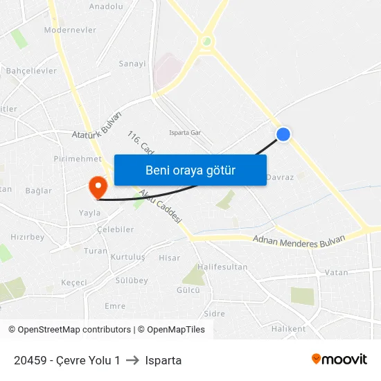 20459 - Çevre Yolu 1 to Isparta map