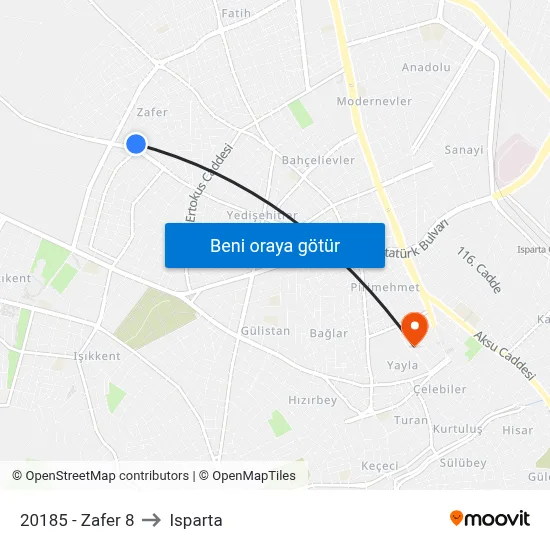 20185 - Zafer 8 to Isparta map