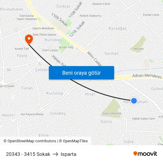 20343 - 3415 Sokak to Isparta map