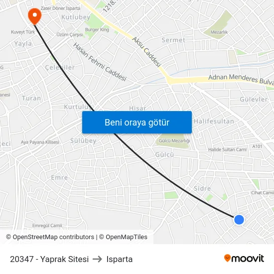 20347 - Yaprak Sitesi to Isparta map