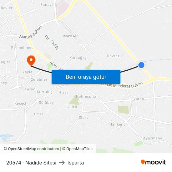 20574 - Nadide Sitesi to Isparta map
