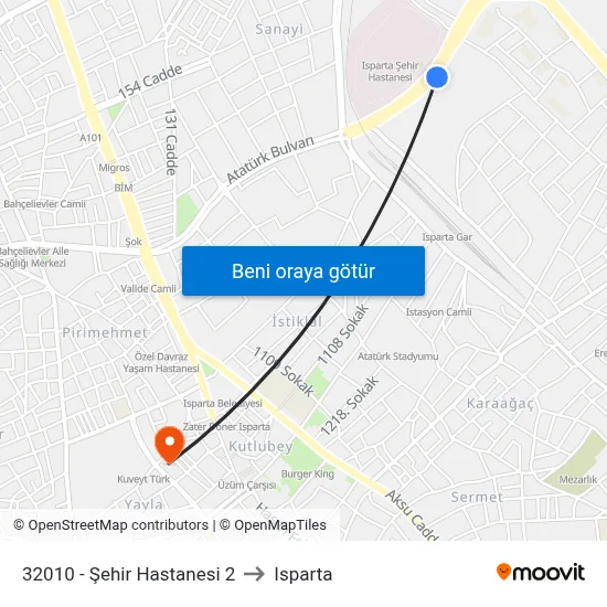 32010 - Şehir Hastanesi 2 to Isparta map