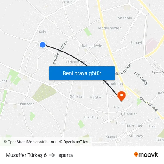 Muzaffer Türkeş 6 to Isparta map