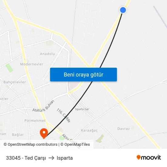 33045 - Ted Çarşı to Isparta map