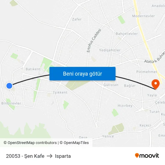 20053 - Şen Kafe to Isparta map