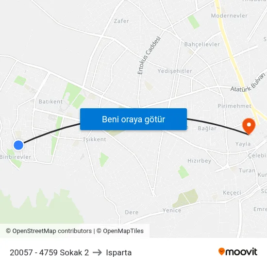 20057 - 4759 Sokak 2 to Isparta map