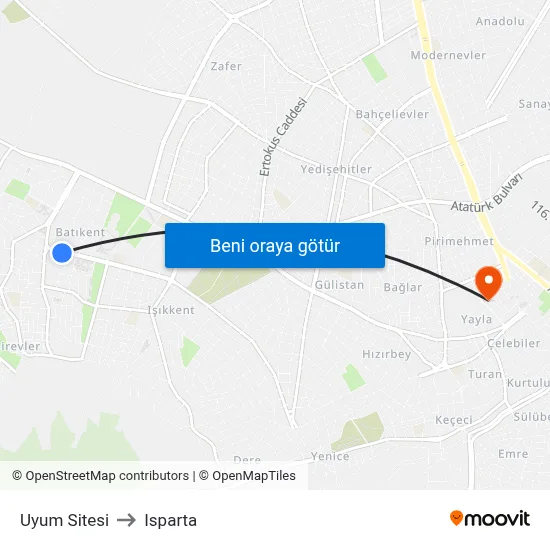 Uyum Sitesi to Isparta map