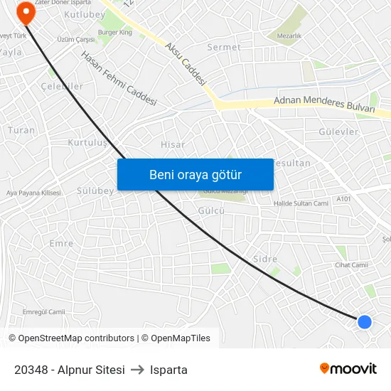 20348 - Alpnur Sitesi to Isparta map