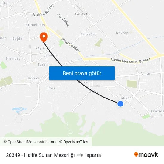 20349 - Halife Sultan Mezarlığı to Isparta map