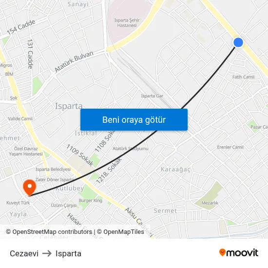 Cezaevi to Isparta map