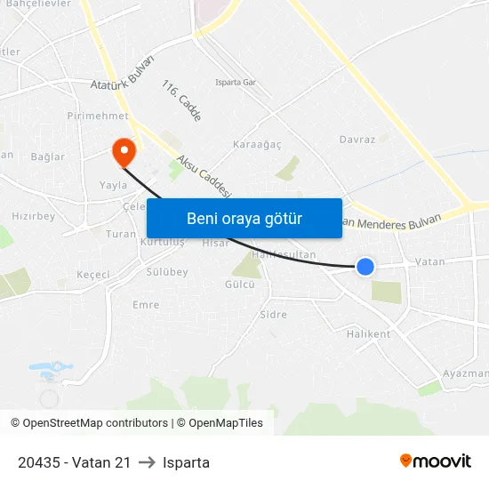 20435 - Vatan 21 to Isparta map