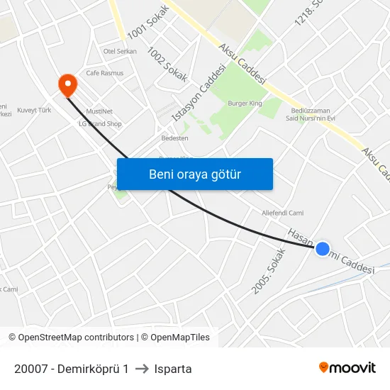 20007 - Demirköprü 1 to Isparta map