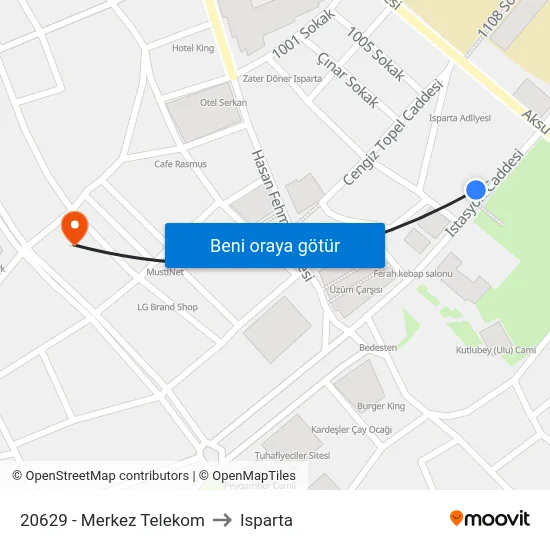 20629 - Merkez Telekom to Isparta map