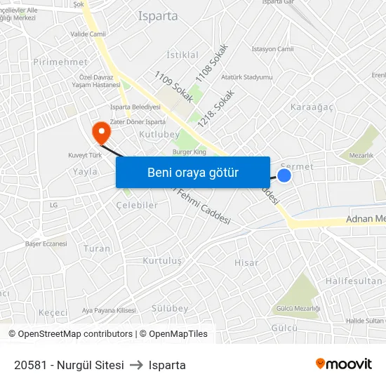 20581 - Nurgül Sitesi to Isparta map