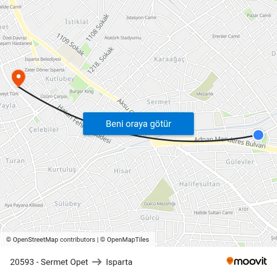 20593 - Sermet Opet to Isparta map