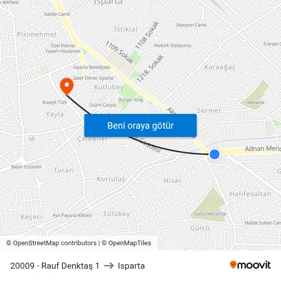 20009 - Rauf Denktaş 1 to Isparta map