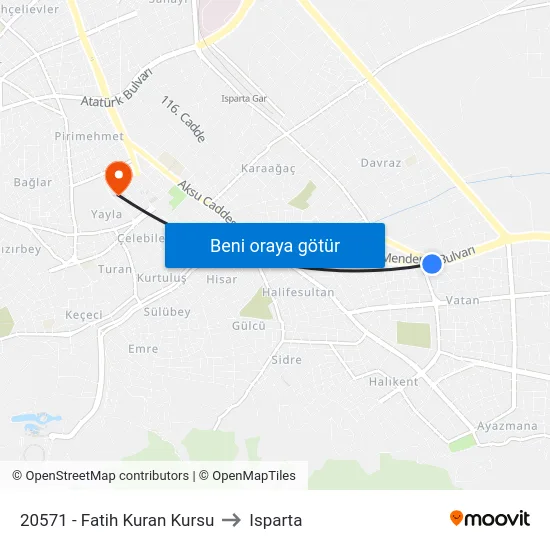 20571 - Fatih Kuran Kursu to Isparta map