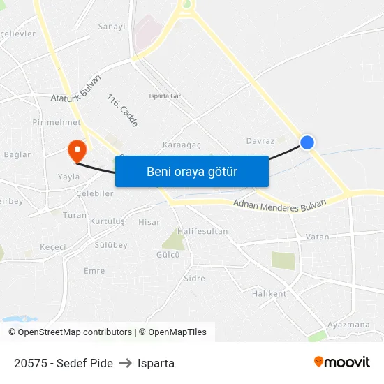 20575 - Sedef Pide to Isparta map