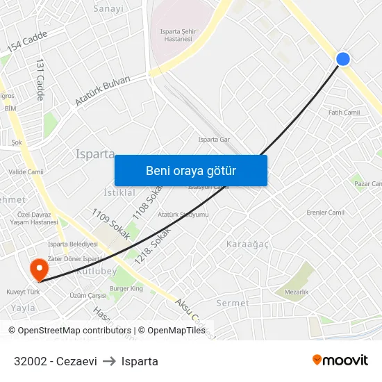 32002 - Cezaevi to Isparta map
