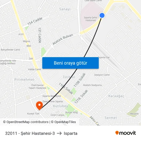 32011 - Şehir Hastanesi-3 to Isparta map