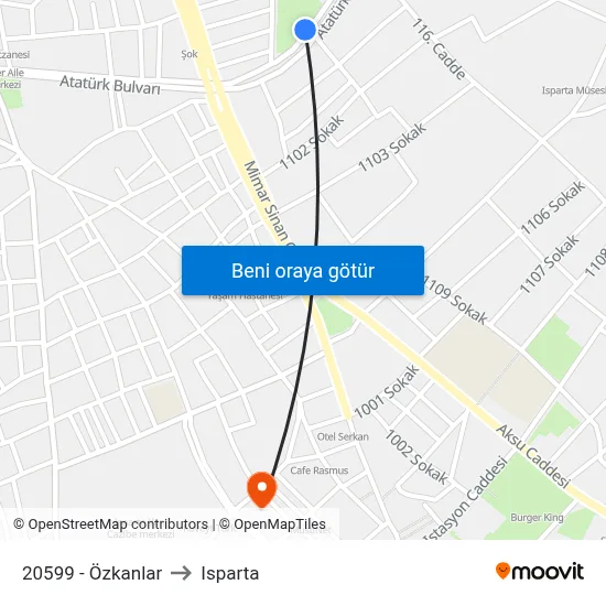 20599 - Özkanlar to Isparta map