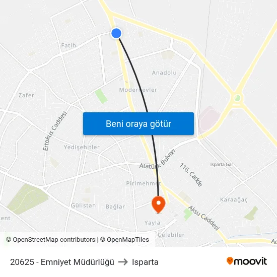 20625 - Emniyet Müdürlüğü to Isparta map