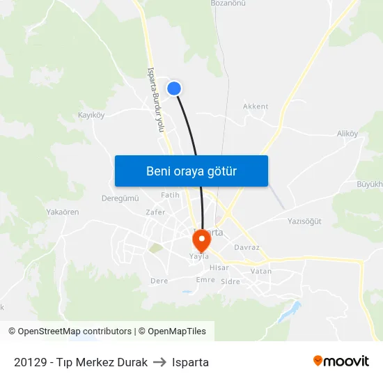 20129 - Tıp Merkez Durak to Isparta map