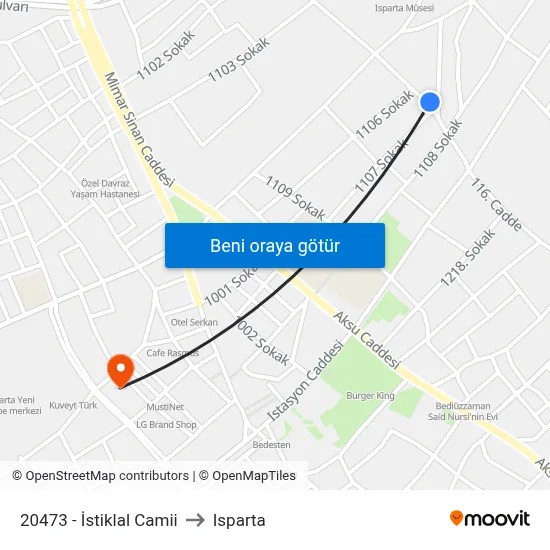 20473 - İstiklal Camii to Isparta map