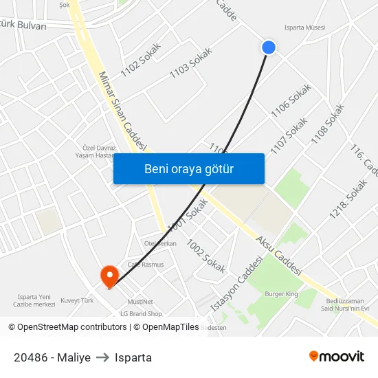 20486 - Maliye to Isparta map