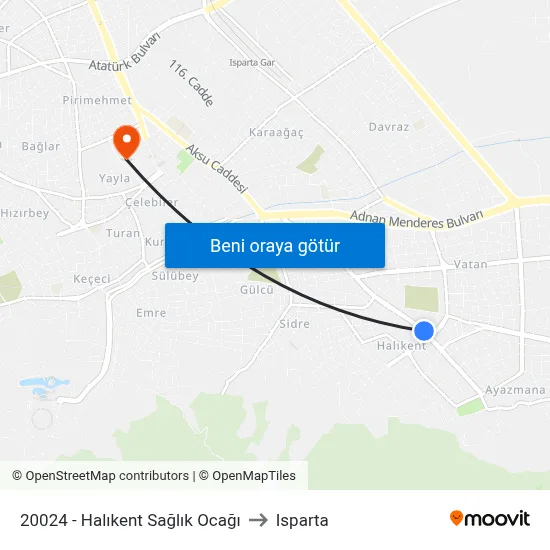 20024 - Halıkent Sağlık Ocağı to Isparta map