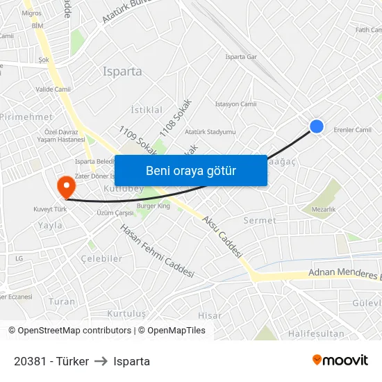 20381 - Türker to Isparta map