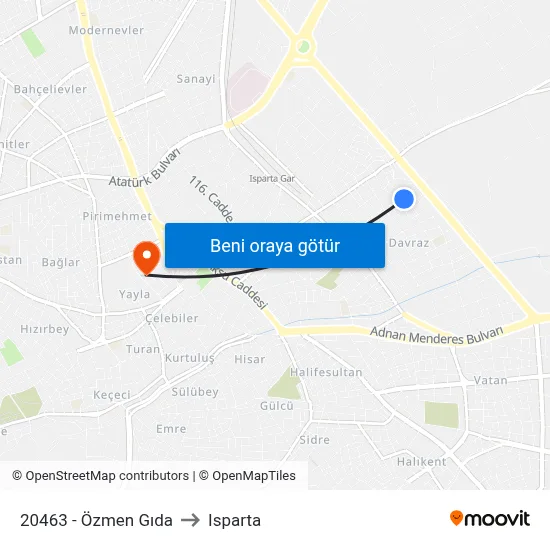 20463 - Özmen Gıda to Isparta map
