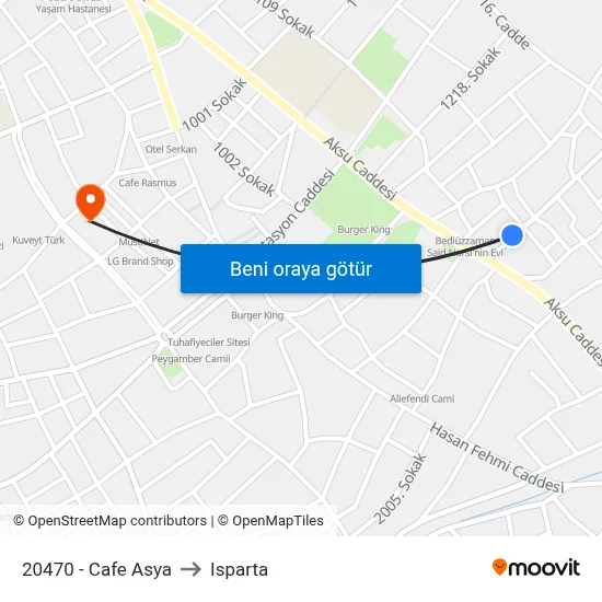 20470 - Cafe Asya to Isparta map