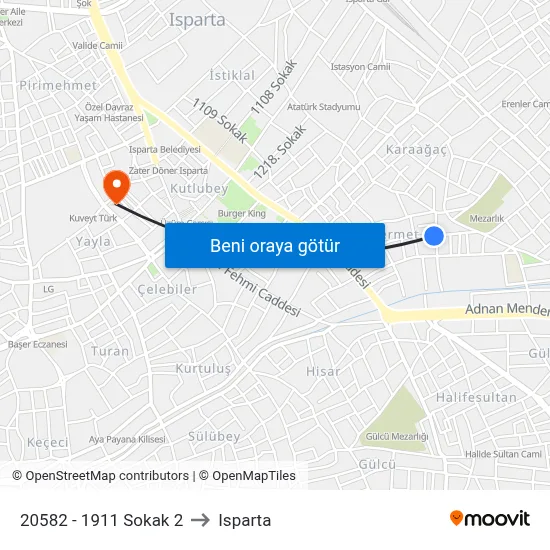 20582 - 1911 Sokak 2 to Isparta map
