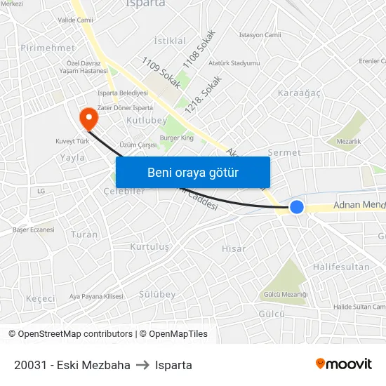 20031 - Eski Mezbaha to Isparta map