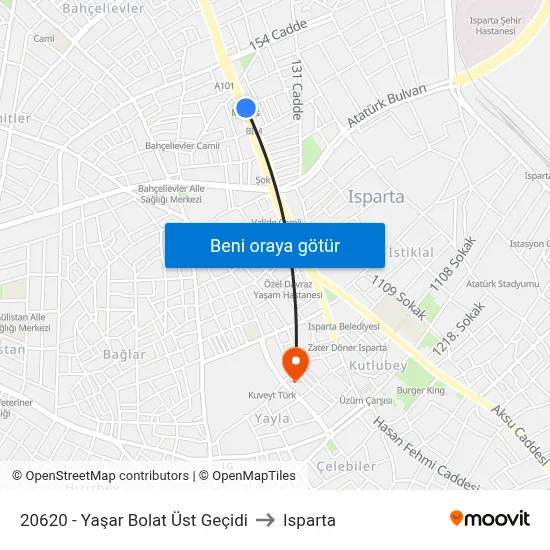 20620 - Yaşar Bolat Üst Geçidi to Isparta map