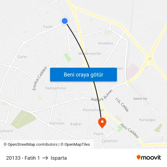 20133 - Fatih 1 to Isparta map
