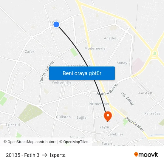 20135 - Fatih 3 to Isparta map