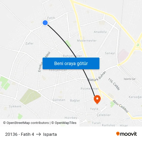 20136 - Fatih 4 to Isparta map