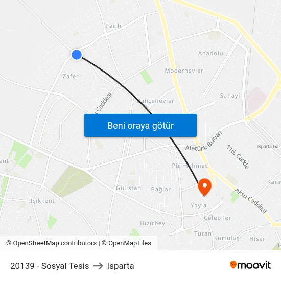 20139 - Sosyal Tesis to Isparta map