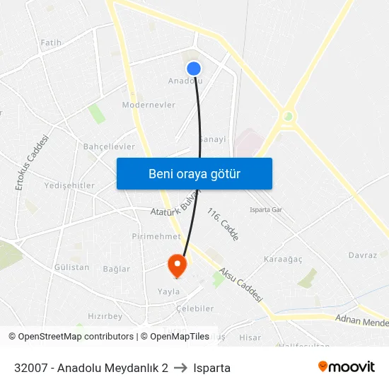32007 - Anadolu Meydanlık 2 to Isparta map