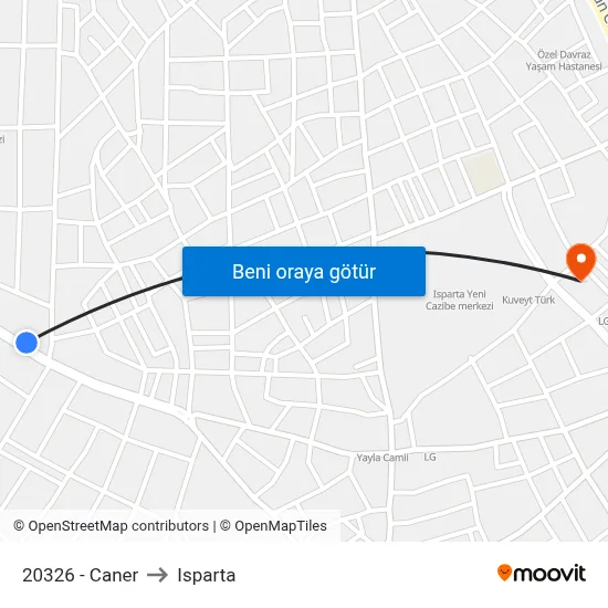 20326 - Caner to Isparta map