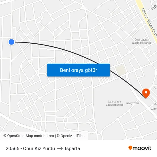 20566 - Onur Kız Yurdu to Isparta map