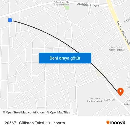 20567 - Gülistan Taksi to Isparta map