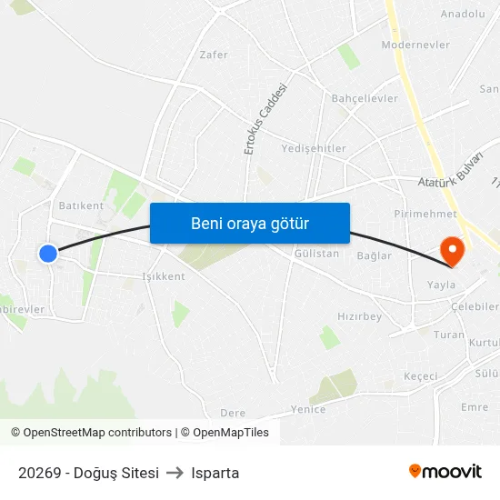 20269 - Doğuş Sitesi to Isparta map