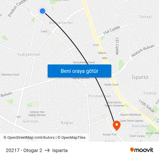 20217 - Otogar 2 to Isparta map