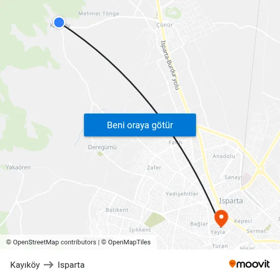 Kayıköy to Isparta map